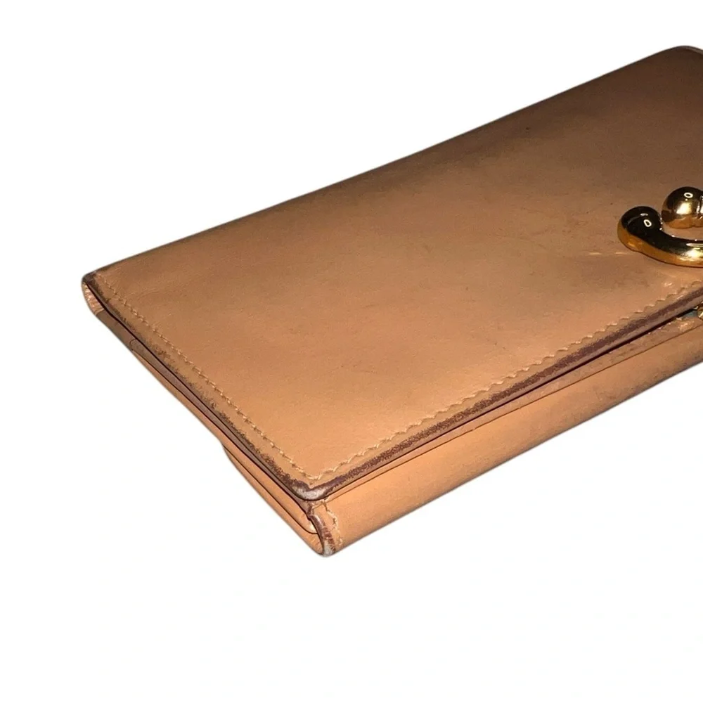 Gucci Vintage Horse Bit Long Wallet Tan Italian Leather Brass Hardware Neutral
